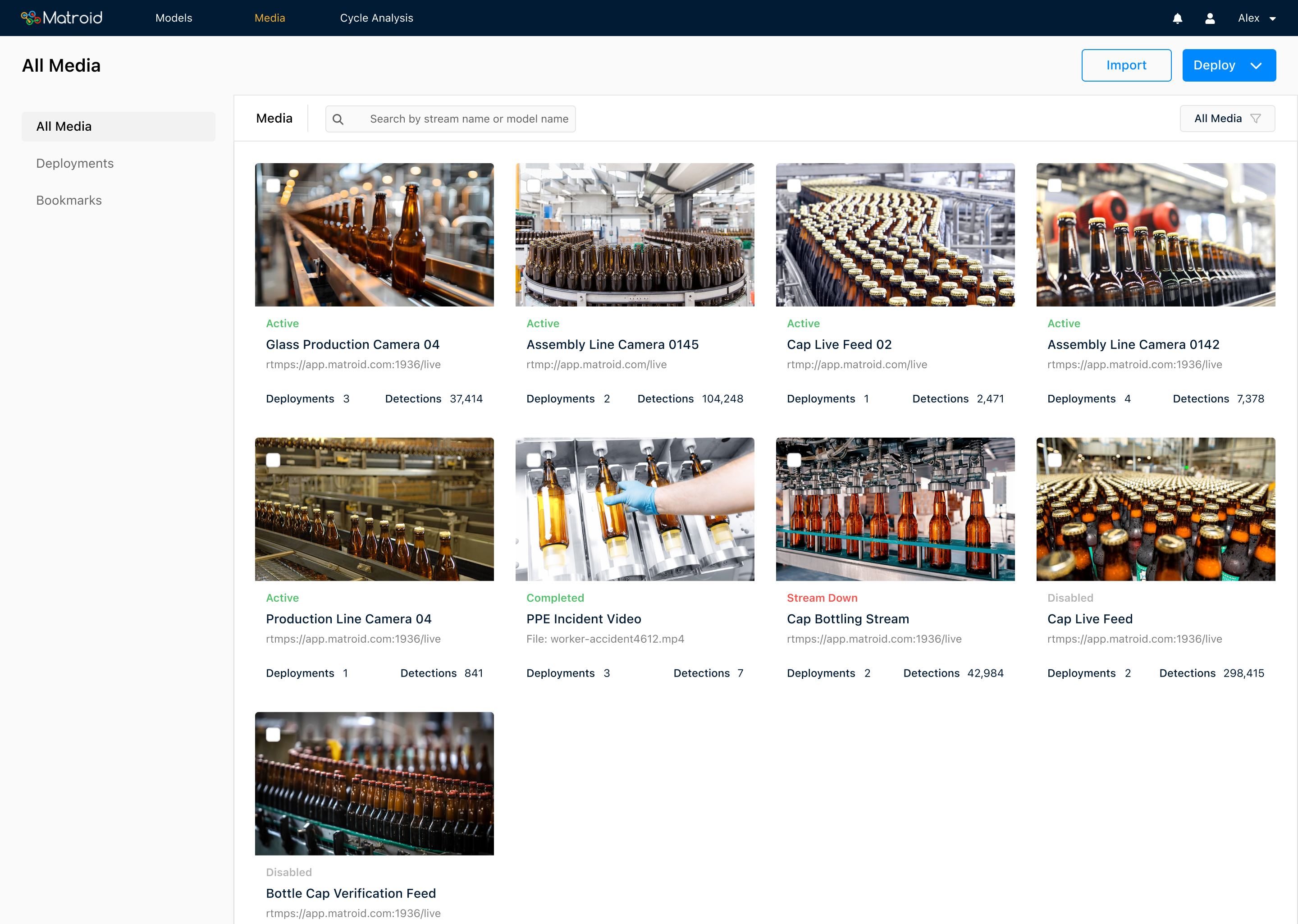 Matroid dashboard design.