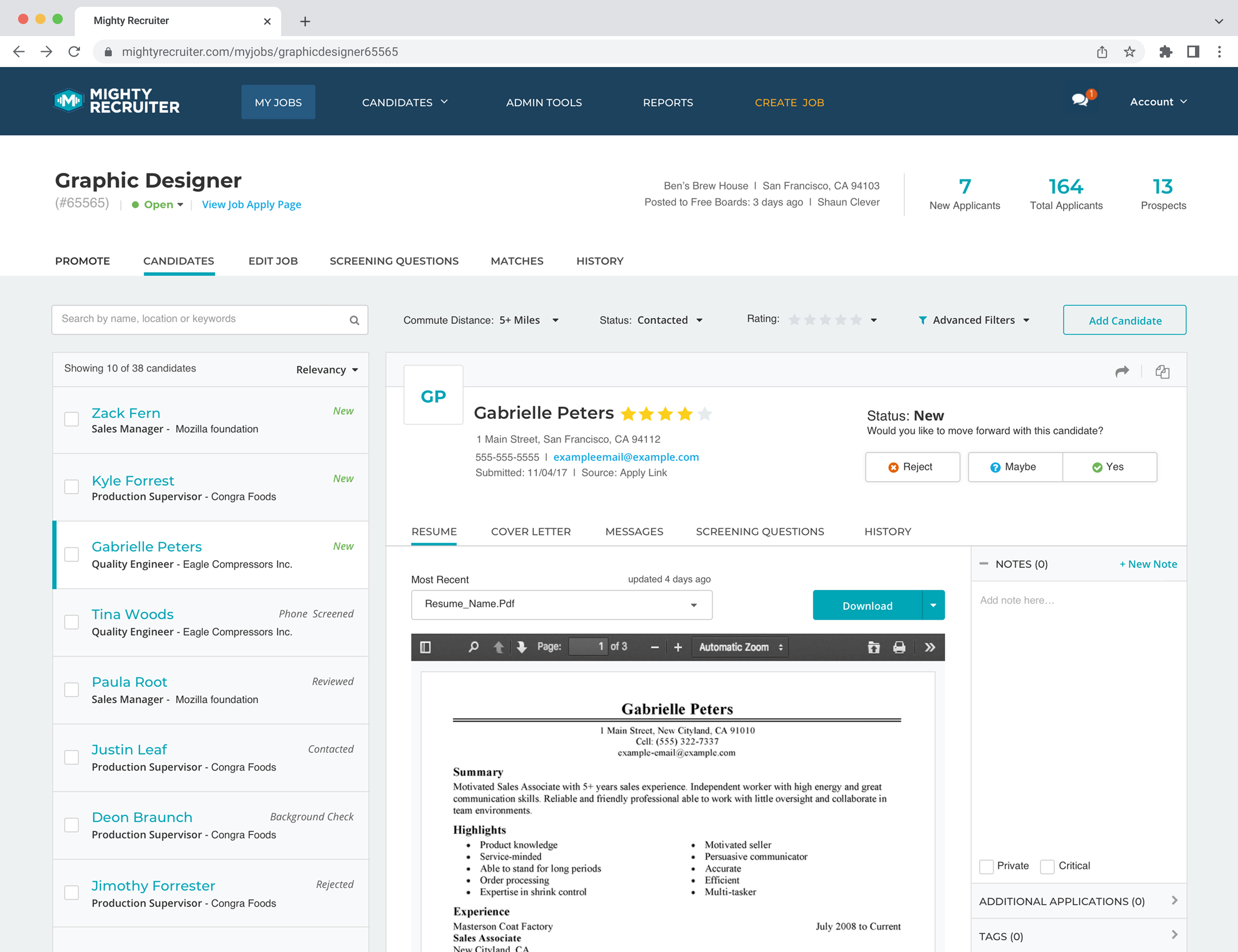 Mighty Recruiter dashboard design.