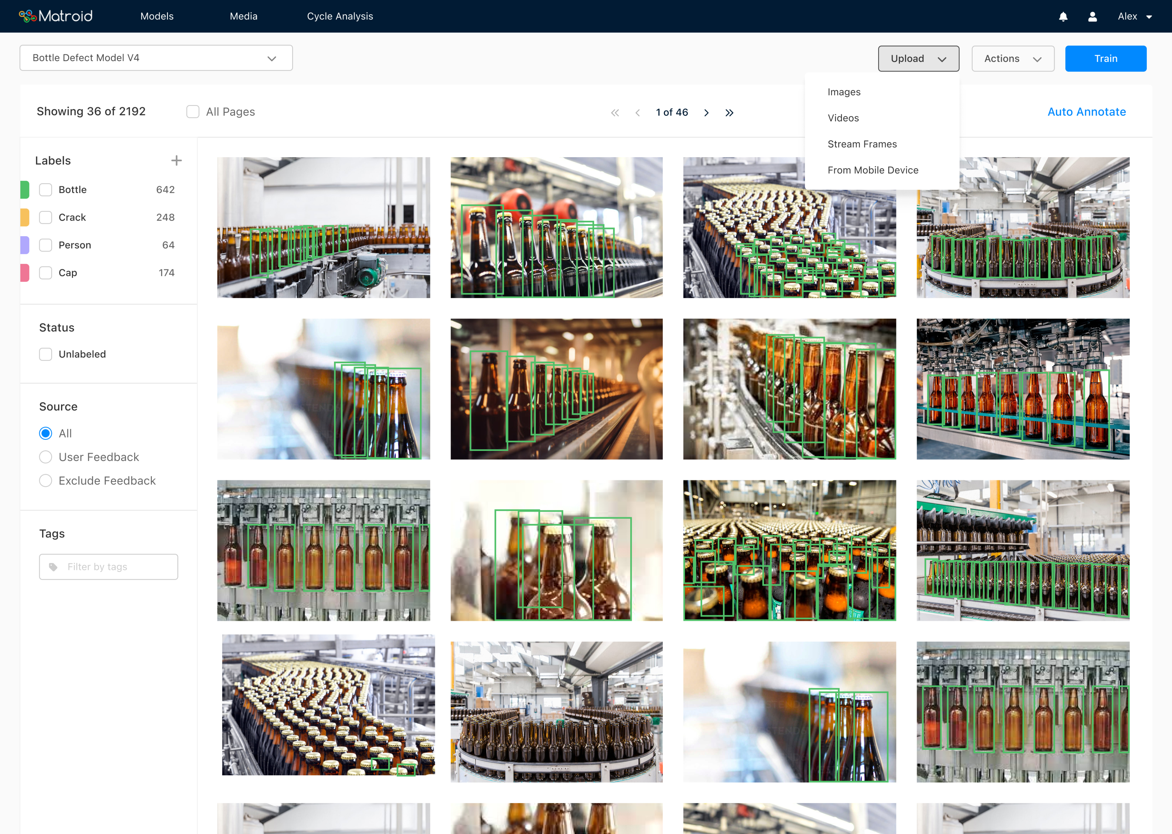 Matroid studio upload call to action design.